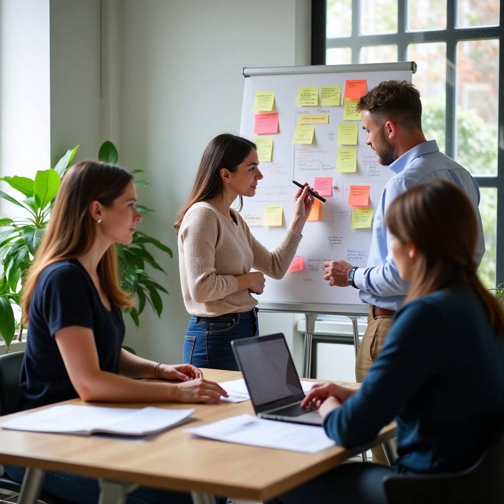 Educational team preparing training materials on the French pension system